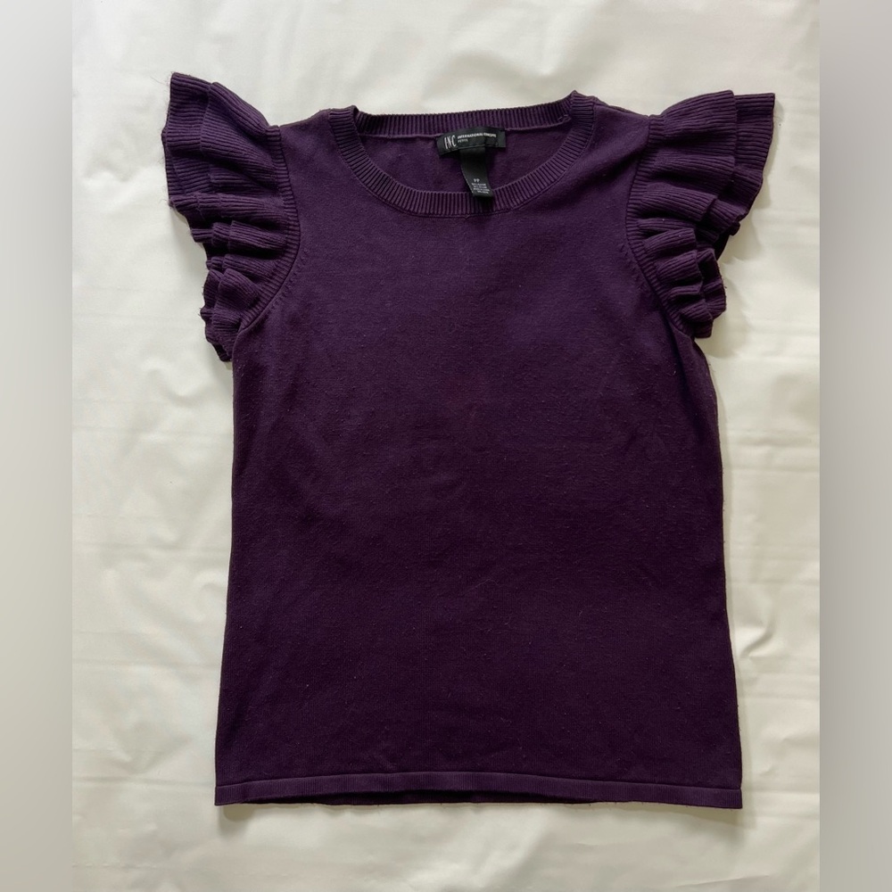 INC Wool Purple Ruffle Sleeve Top